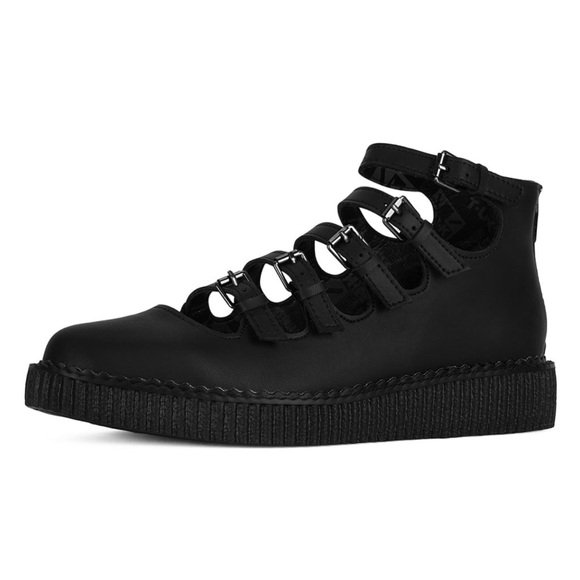 TUK Multi-Strap Pointed Mary Jane Creeper in Black Vegan Leather